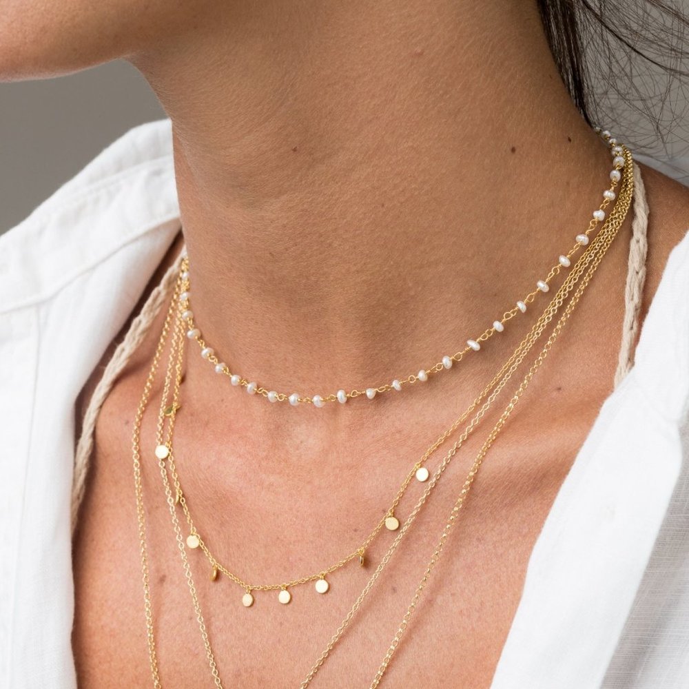 Pearl Necklace Choker Dainty choker Pearl Necklace Layered Choker Layered